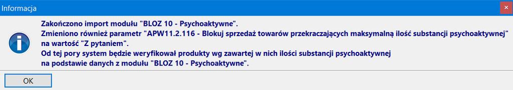 System automatycznie zaimportuje listę produktów wg zawartej w nich substancji psychoaktywnej. Rys.