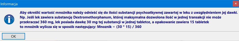 - właściwy dla wybranego produktu MNOŻNIK, wybranie ikonki spowoduje wyświetlenie informacji, w jaki