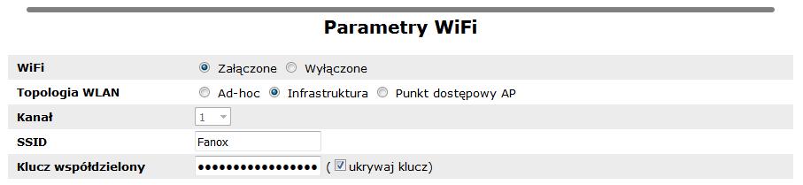 2.3. Konfiguracja dla sieci bezprzewodowej WLAN WLAN Włączenie / wyłączenie sieci bezprzewodowej.