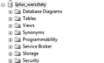 < 18 > Informatyka + 1. W oknie Object Explorer rozwijamy folder Databases. 2. Po pojawieniu się listy dostępnych baz danych, wybieramy bazę utworzona w ćwicz.
