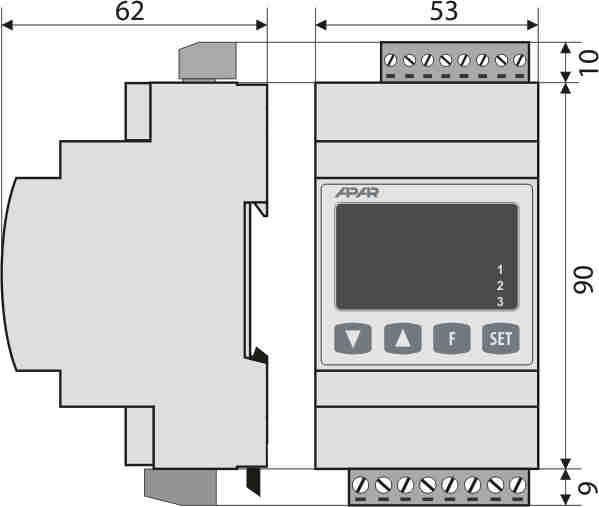 MOCUJACEGO c) AR662 Typ obudowy na listwę, Modulbox 3MH53 Materiał ABS/PC Wymiary obudowy 53 x 90 x 62 mm (S x W x G) Mocowanie na listwie TS35 (DIN EN 50022-35) Przekroje przewodów 2,5mm 2