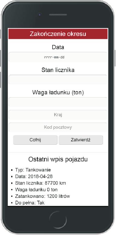 Poprzez aplikację firmy należy wprowadzić do bazy każdy pojazd oraz kierowcę, dla których prowadzone będą