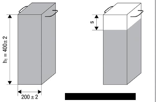 Wymiary w milimetrach Beton w pojemniku przed zagęszczeniem Stopień zagęszczalności: c = Beton w pojemniku po zagęszczeniu h1 -------------- h1 - s (bezwymiarowe) 1 Płyta metalowa 6 Linie wzorcowe 2