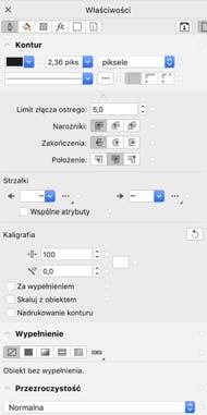 Po utworzeniu ramki tekstowej w okna dokowanego zostaną natychmiast wyświetlone opcje formatowania znaków, akapitów i ramki, a także właściwości ramki tekstowej.