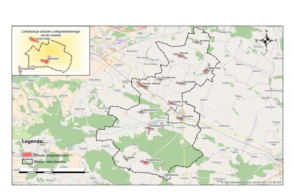 Rys. 23 Obszary zdegradowane w gminie Bierutów.