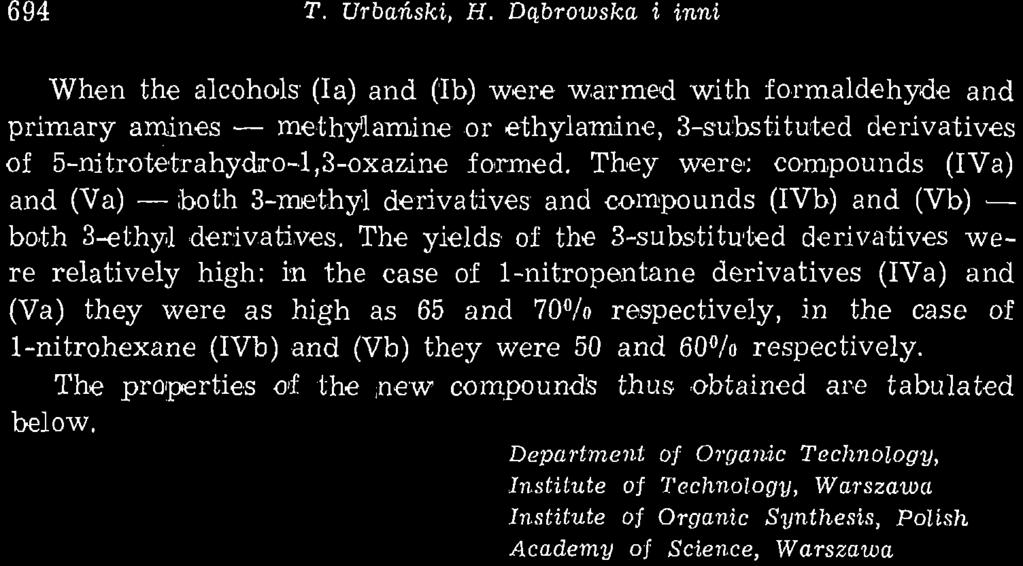 694 T. TJrbański, H. Dąbrowska i inni When the.alcohols (la) and (Ib) were w,armed.