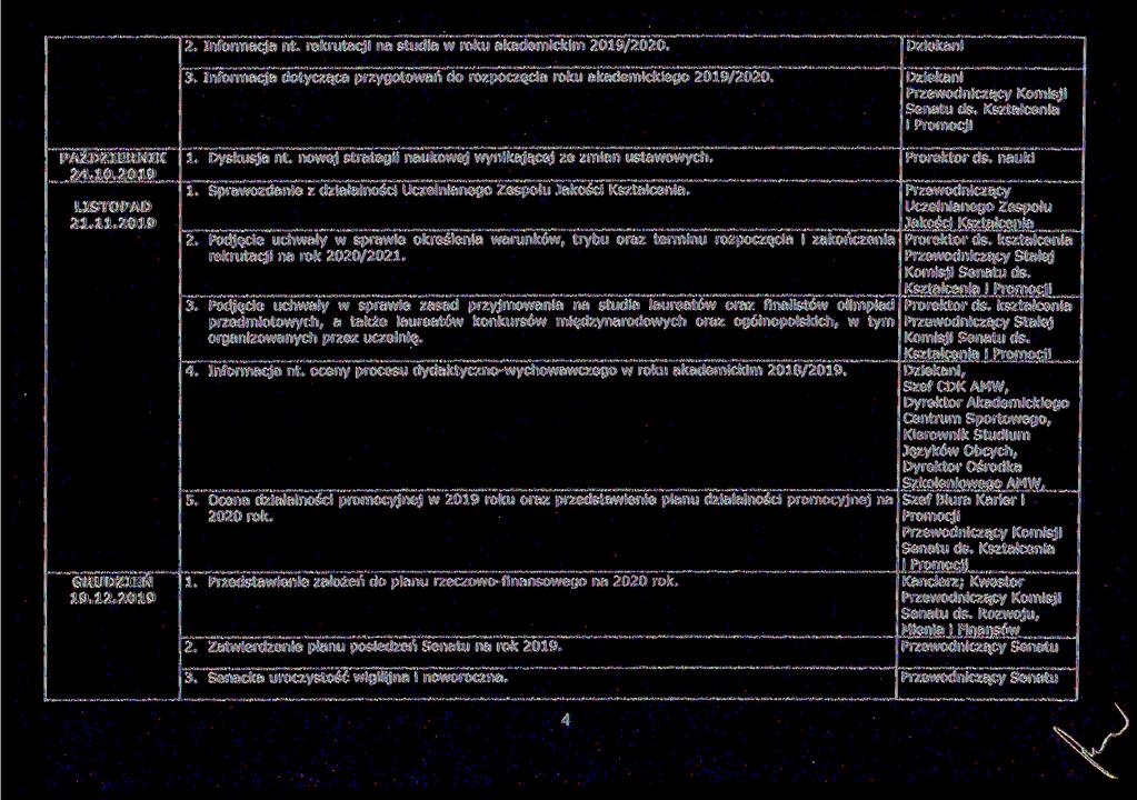 PAŹDZIERNIK 24.10.2019 LISTOPAD 21.11.2019 2. Informacja nt. rekrutacji na studia w roku akademickim 2019/2020. Dziekani 3.