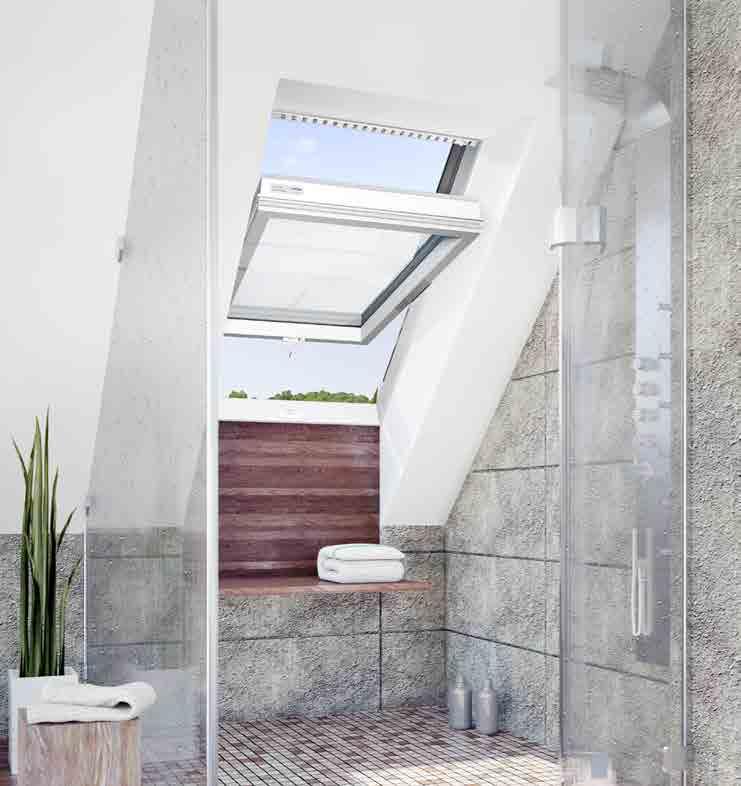 Okna obrotowe Okna dachowe z są przede wszystkim przeznaczone do pomieszczeń o podwyższonej wilgotności, takich jak: kuchnie, łazienki, pralnie.