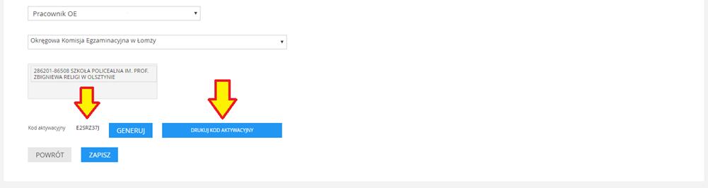 j. W dolnej części strony edycji konta użytkownika wyświetlony zostanie kod aktywacyjny dla Pracownika OE (tak jak na poniższym rysunku) k. Login i kod aktywacyjny i.