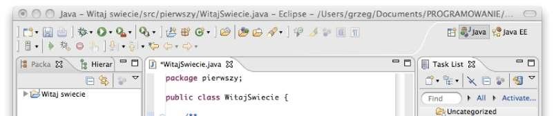 Strona 8 z 9 WitajSwiecie to nazwa klasy { oznacza początek zawartości klasy (3) Komentarz wygenerowany automatycznie, jego treść nie ma znaczenia dla działania programu ale ma znaczenie dla