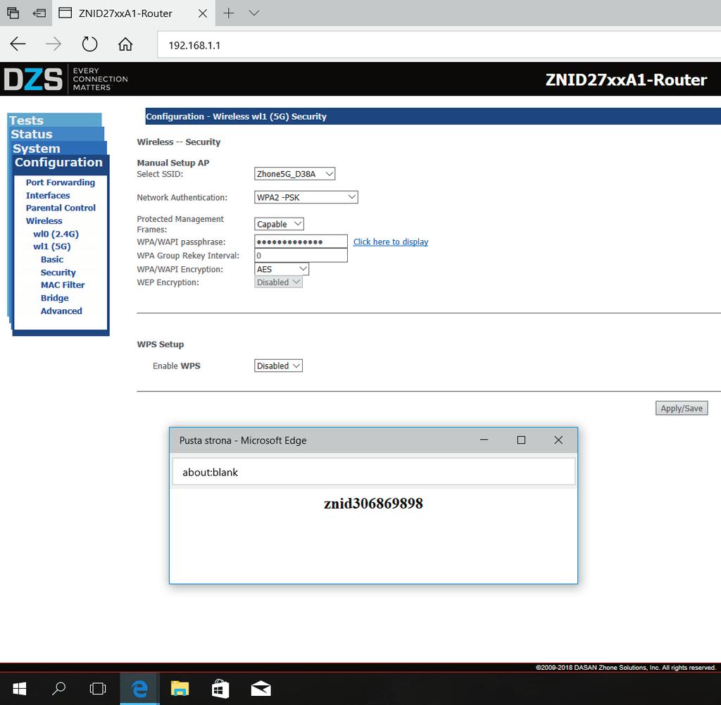 Nazwę sieci możesz zmienić w polu WPA/WAPI passphrase. Następnie naciśnij przycisk Apply/ Save.