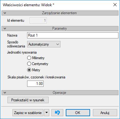 Opis i edycja obiektów 4. Po wstawieniu Uchwytu widoku w oknie Menadżera projektu na listwie bocznej zostanie utworzona zakładka Rzut 1.