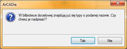 Opis i edycja obiektów 2. Komunikat ten informuje, że typy, które zaznaczył użytkownik, zostaną usunięte. Przycisk akceptuje usunięcie typów. 3.