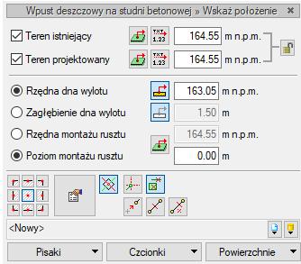 Rys. 64. Okno ustawień wstawiania obiektu Wpust deszczowy na studni betonowej Rys. 65.
