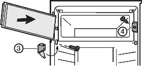 Montaż u Zwolnione otwory należy zatkać dołączonymi zatyczkami Fig. 3 (5). Fig. 4 u Zamontować element zamykający Fig. 4 (4). u Włożyć drzwi u góry. u Zamontować płytkę zawiasu Fig.