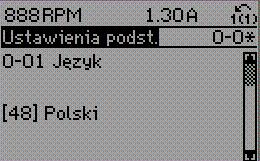 . Linie od 2 do 5 na wyświetlaczu zawierają listę grup parametrów do wyboru za pomocą przycisków w górę i w dół. 130BP066.10 Ilustracja 7.8: Przykładowy wyświetlacz.