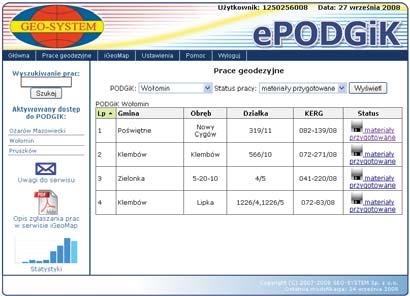 Wykorzystanie internetu i nowych technologii geoinformatycznych w automatyzacji pracy Powiatowych Orodków Dokumentacji Geodezyjneji i Kartograficznej Do obsugi zgosze prac geodezyjnych opracowany