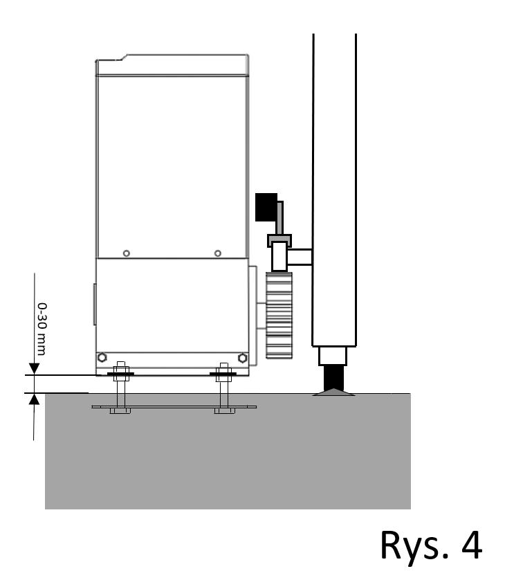 Jeśli fundament został przygotowany wcześniej, automat należy przykręcić do za pomocą solidnych kołków rozporowych, w razie potrzeby konieczne może się okazać użycie dystansów odsuwających automat od