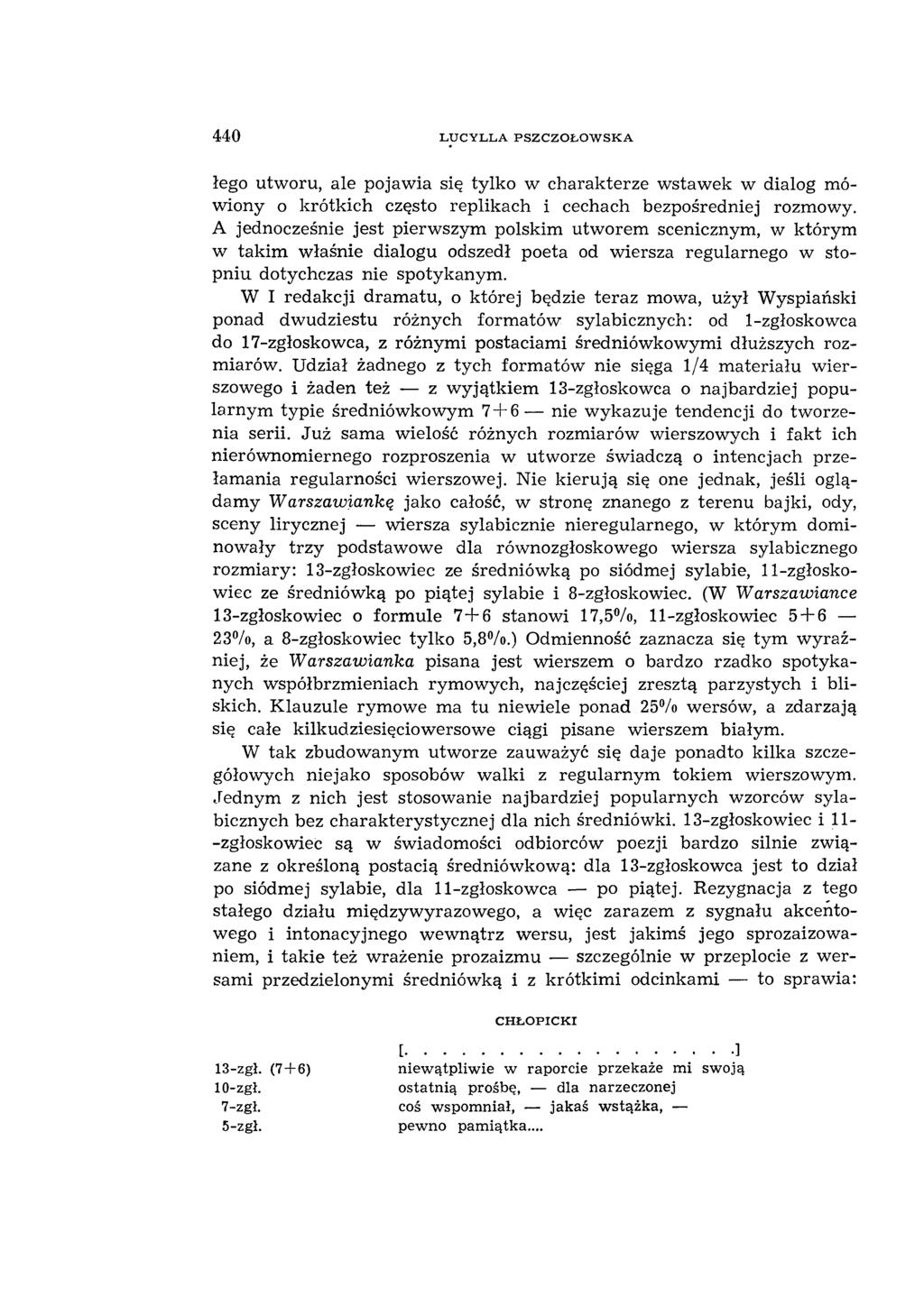 440 LUCYLLA PSZCZOŁOW SKA łego utw oru, ale pojaw ia się tylko w charakterze w staw ek w dialog mówiony o krótkich często replikach i cechach bezpośredniej rozmowy.
