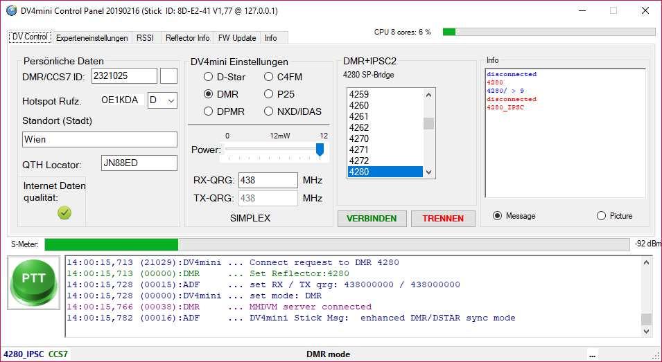 DV4mini W programach obsługujących DV4mini pod Windows lub na Malinie ( DV4mini Control Panel, DV4MF2, DV4mini_Compact itd.