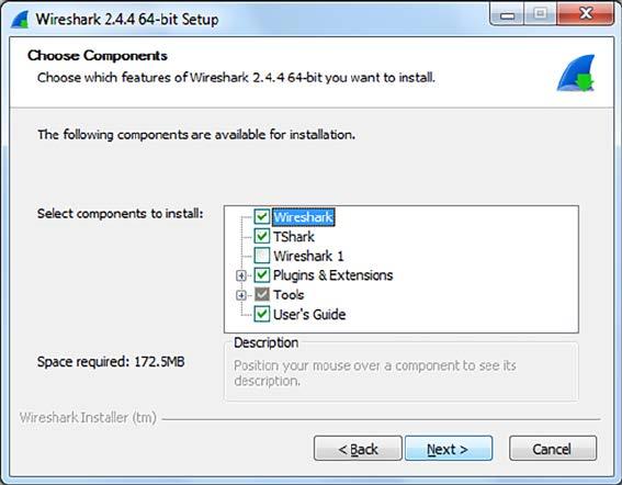 Rysunek 1. Opcje instalacyjne programu Wireshark (1) Rysunek 2.