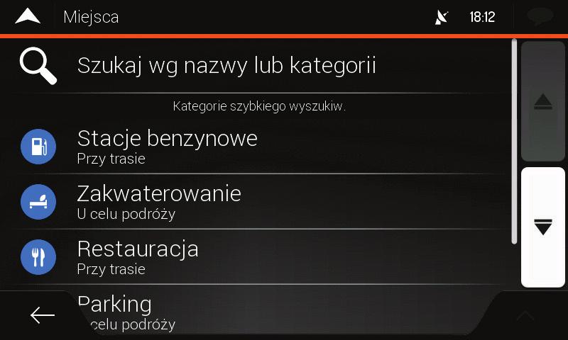 Nawigacja do miejsca użyteczności publicznej 1. W oknie mapy naciśnij przycisk, aby uzyskać dostęp do menu Nawigacja. W menu Nawigacja naciśnij przycisk, a następnie naciśnij przycisk.