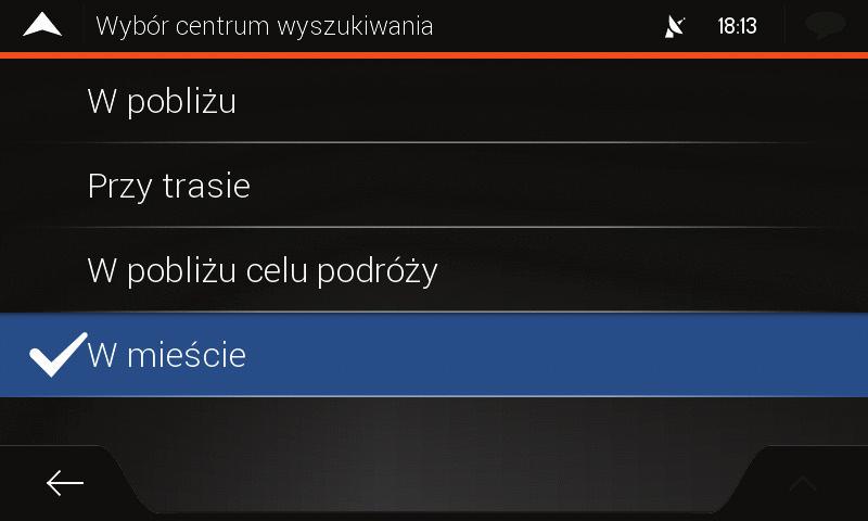 pozycji, lub w ostatnim znanym położeniu. Naciśnij przycisk, aby wyświetlić listę noclegów w pobliżu celu podróży, bieżącej pozycji lub ostatniego znanego położenia.