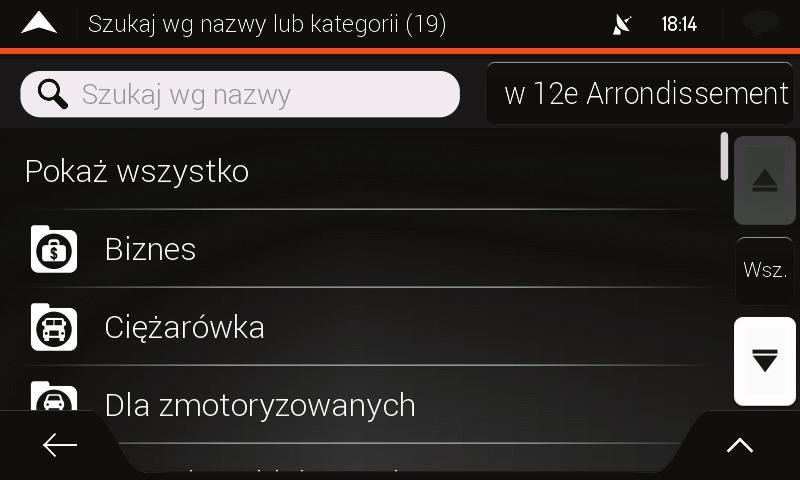 Przykładowa nawigacja do miejsc użyteczności publicznej Aby na przykład znaleźć park w pobliżu celu podróży, wykonaj następujące kroki: 1.