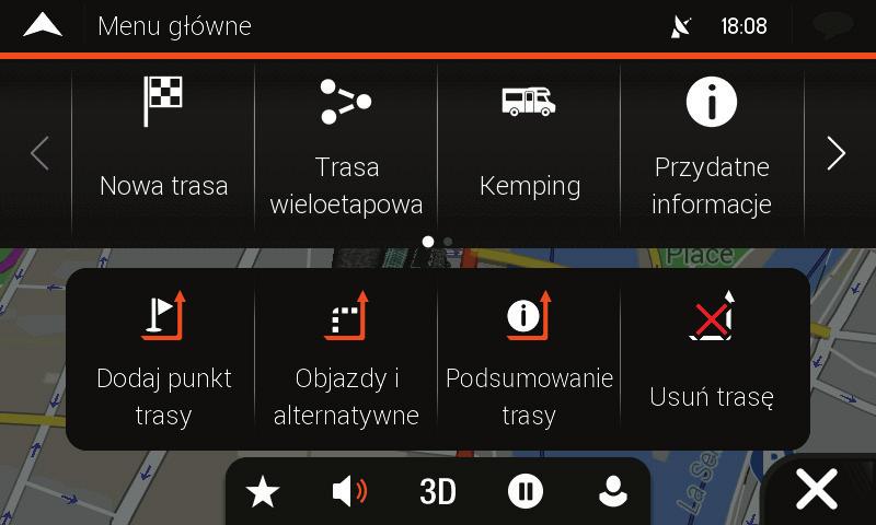 podróży, wpisując adres lub jego współrzędne, lub wybierając miejsce, zapisaną lokalizację lub zapisaną trasę.