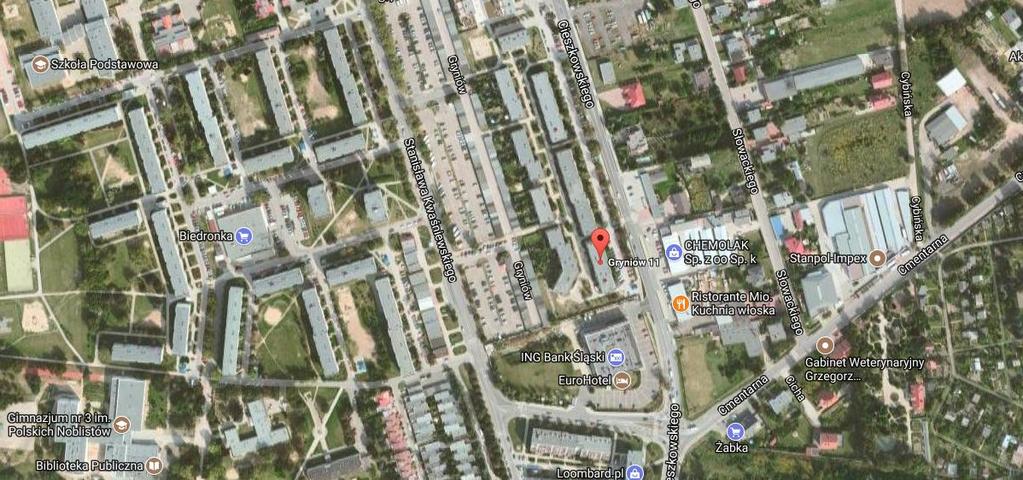 Źródło: www.google.pl/maps Opis nieruchomości. Opis szczegółowy. Nieruchomość położona jest w strefie pośredniej miasta Swarzędza na osiedlu wielorodzinnym przy ul. Gryniów.