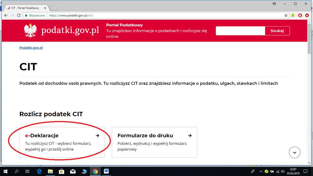 Aby wypełnić deklaracje CIT 8 należy wejść na stronę: www.