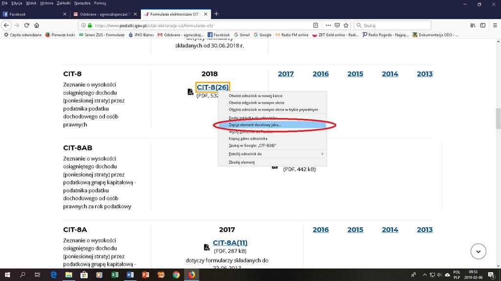 Krok 5. Zapisz CIT-8 najlepiej na pulpicie komputera - CIT 8 za 2018r Krok 6.