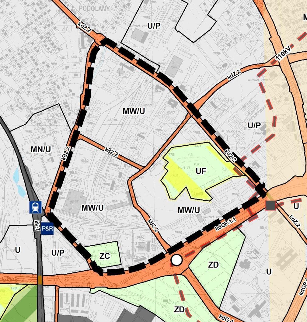 Studium MW /U - tereny zabudowy mieszkaniowej wielorodzinnej lub usługowej (zabudowa niska oraz zabudowa średniowysoka), funkcją uzupełniającą jest zieleń (np.