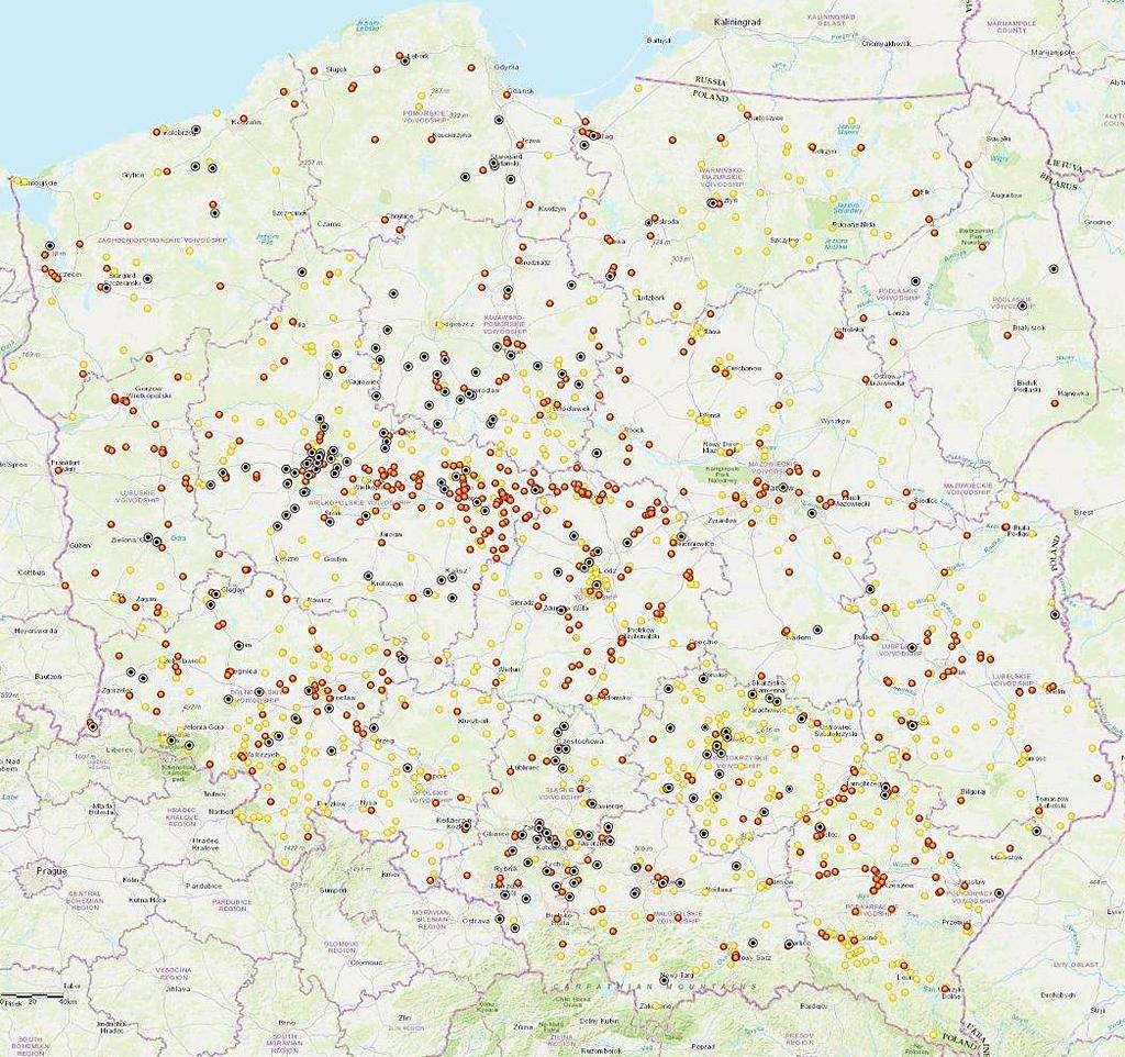 Duże ryzyko wystąpienia pożaru Średnie ryzyko wystąpienia pożaru Małe ryzyko wystąpienia