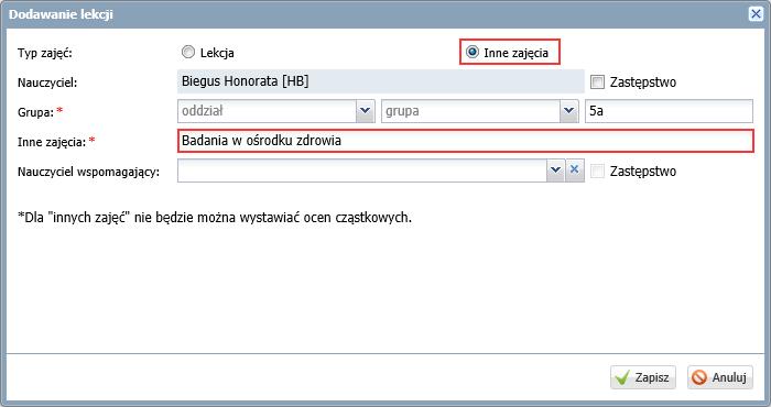 biblioteczne)? 2/7 Lekcja pojawi się w drzewie danych. Prosta i czarna czcionka informuje, że jest to lekcja zarejestrowana w systemie. Na karcie Opis lekcji wyświetla się szczegółowy opis lekcji.