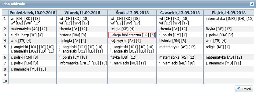 W oknie Dodawanie innych zajęć opisz zajęcia i wskaż pory lekcyjne, na których się odbywają. Zamknij okno, zapisując zmiany.