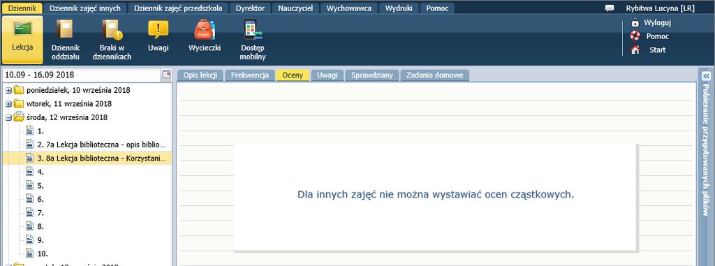 formie innych zajęć, nauczyciel może zmodyfikować listę uczniów przypisanych do zajęć oraz odnotować