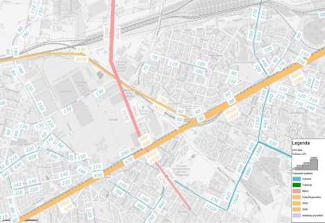 Przedłużenie II linii metra w kierunku Ursusa et= 0,44 o 2 stacje et= 0,65 o 3 stacje 3000-4500 pas./godz/przekrój Przedłużenie na południe w rejon Pl.