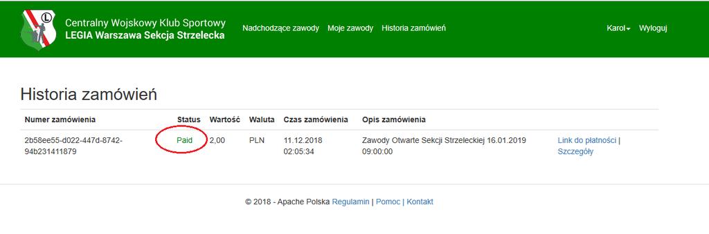 5.3. Po dokonaniu płatności powrócimy do systemu, a także otrzymamy wiadomość od PayU o dokonanej płatności. 5.4.