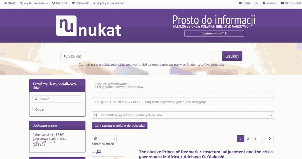 NUKAT Z dowolnego miejsca na świecie uzyskasz dostęp do informacji o zasobach wielu polskich bibliotek naukowych i akademickich.