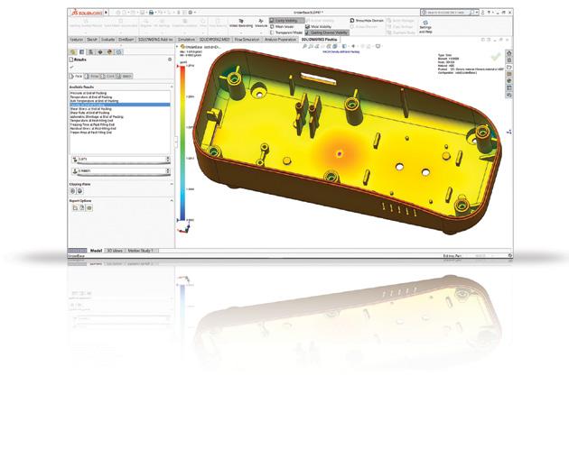 strategicznej symulacji i analizy SOLIDWORKS FLOW Łatwa obsługa zaawansowanej symulacji cieczy Zrozumienie wpływu przepływu cieczy na daną konstrukcję może być kluczowe podczas analizy wydajności