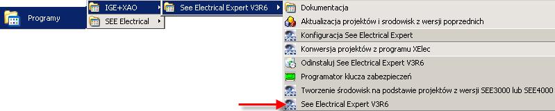 2.2. Instalacja programu SEE Electrical Expert 13 3. Przedstawienie programu Program SEE Electrical Expert uruchamiamy wybierając ikonę na pulpicie lub za pomocą skrótu z menu Start.