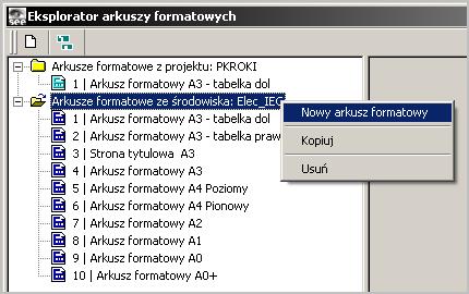 6. Tworzenie nowego arkusza formatowego 75 6. Modyfikacja Arkuszy Formatowych Program SEE Electrical Expert zapewnia możliwość modyfikacji istniejących i tworzenia nowych arkuszy formatowych.