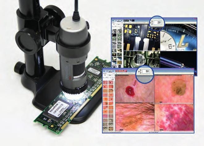 specjalne technologie AMR Automatic Magnification Reading Funkcja automatycznego odczytu powiększenia AMR automatycznie wykrywa i wyświetla powiększenie mikroskopu Dino-Lite.