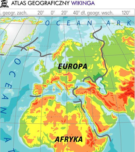 Zadanie 9 (0 9 pkt) Wykonaj polecenia od 1 do 3 na podstawie zamieszczonej obok mapy. 1. Granica miedzy Europą i Azją według Międzynarodowej Unii Geograficznej przebiega wzdłuż (zaznacz poprawne odpowiedzi): A.