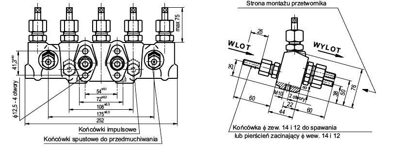 ZAWORY BLOKOWE PIĘCIODROGOWE MES-11 MES-22 RYSUNKI GABARYTOWE. Rys.1. Zawór blokowy pięciodrogowy MES-11-xx/1-x-x do bezpośredniego montażu z przetwornikiem korpus wyk.