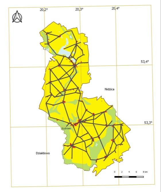 Ryc. 35 Sieć dróg, dróg publicznych oraz dróg publicznych o nawierzchni twardej w gminie