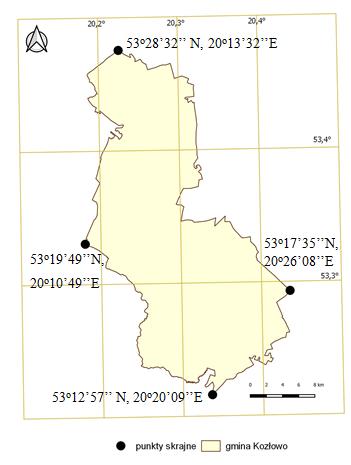 4. Położenie i charakterystyka geograficzna badanego obszaru W rozdziale przedstawiono położenie administracyjne i fizycznogeograficzne gminy Kozłowo oraz omówiono te elementy środowiska