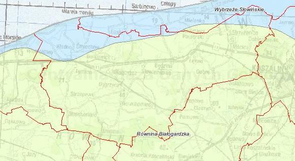 Rysunek 4. Położenie fizyczno-geograficzne Gminy Będzino Źródło: Państwowy Instytut Geologiczny, Centralna Baza Danych Geologicznych, http://web3.pgi.gov.pl/ 3.1.
