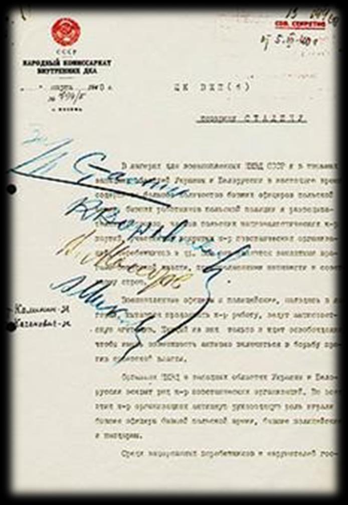 Wniosek Ławrientija Berii z akceptacją członków Politbiura WKP(b) decyzja katyńska z 5 marca 1940 r.